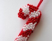 Candy Cane - Christmas Tree Trimming - Beaded Candy Cane Hanging Decoration