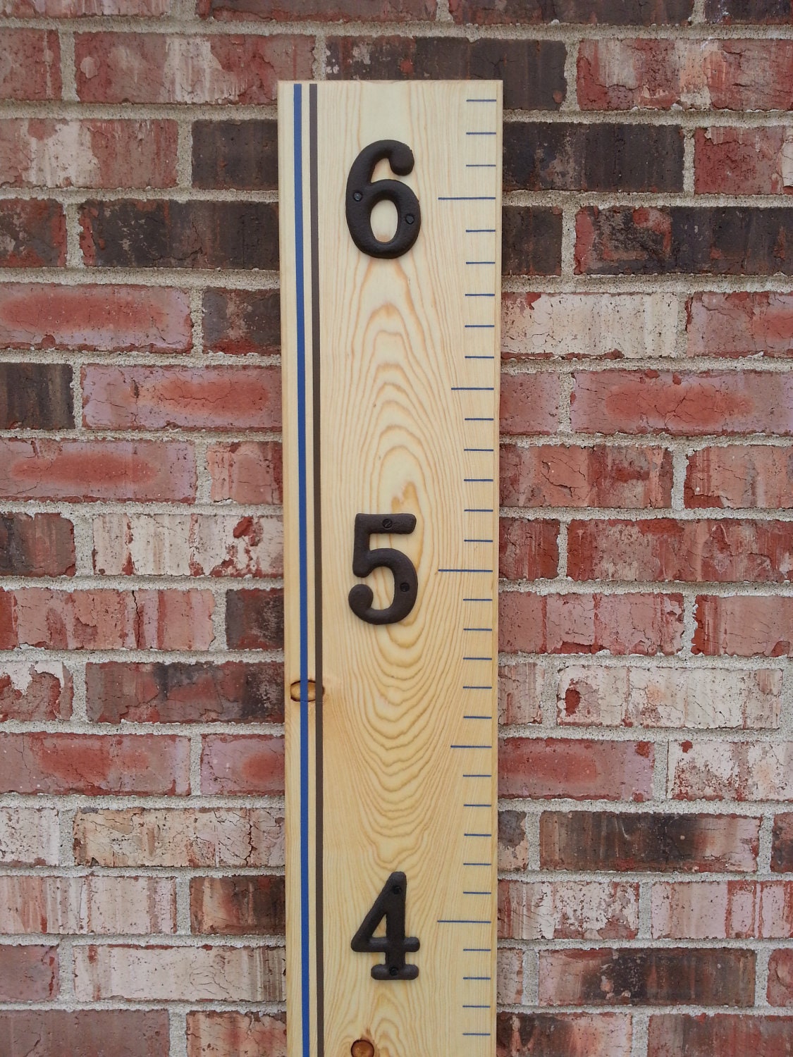 Wooden Growth Chart Ruler - Natural Stain With Rustic Numbers and Routed Edge