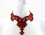 Deep Red Lace Choker Necklace - Medieval, Victorian, Gothic, Goth, Vampire, Costume, Chocker, Women, Jewelry