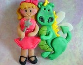 Polymer Clay Milestone Ornament /Cake Topper Princess Winged Dragon Wand