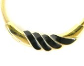 Vintage Bib Necklace, Gold and Black Enamel, Art Deco Style Jewelry, Cleopatra