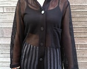 Mesh button up hooded cape