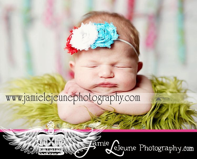 Newborn Headband... Baby Headband... Red, White, Turquoise Headband