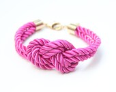 Arm candy - Hot pink Gold silk Knot Bracelet - 24k gold plated