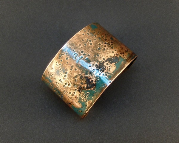 Dramatically Hammered - Copper Verdigris Cuff