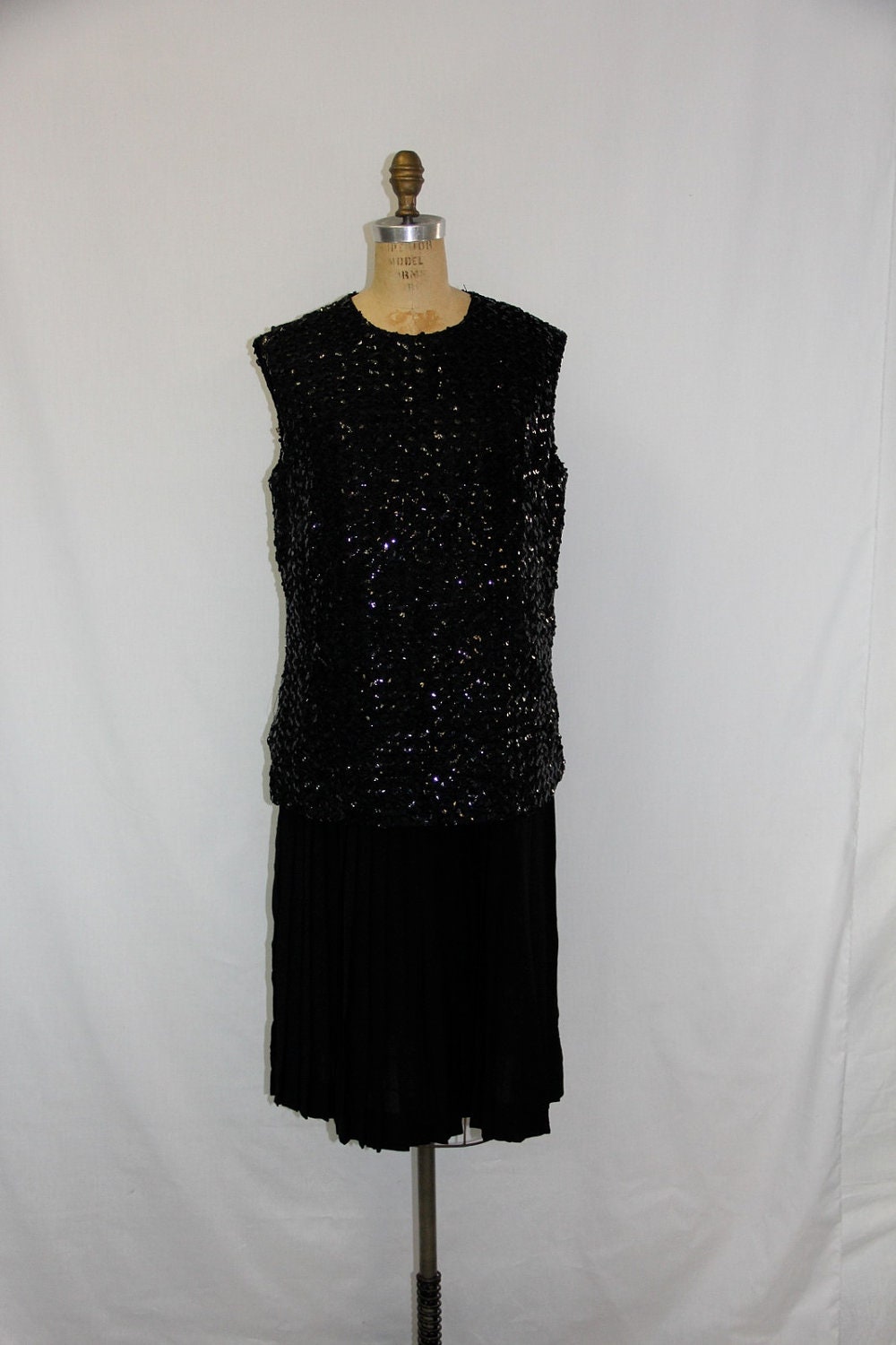 XL Vintage Dress 1960s Sequin Cocktail Party - Great Gatsby Style