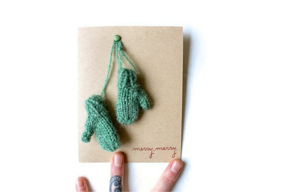 Handmade Card and Ornament: Stay Warm Mittens--Custom Color--Custom Text