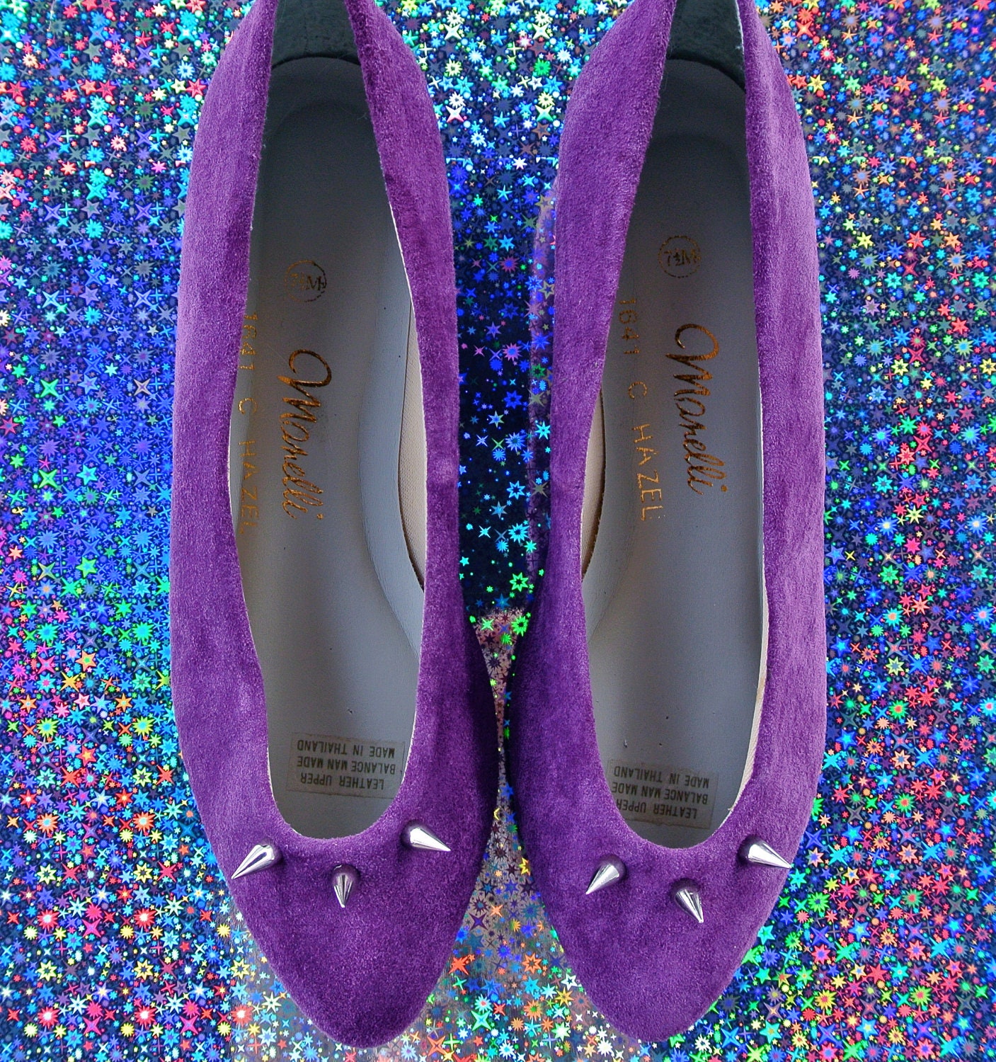 Vintage Suede Lavender Spiked Custom Flats 7.5