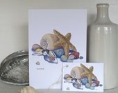 Starfish Seashell Beach Greetings Card and Tag Birthday or Occasion