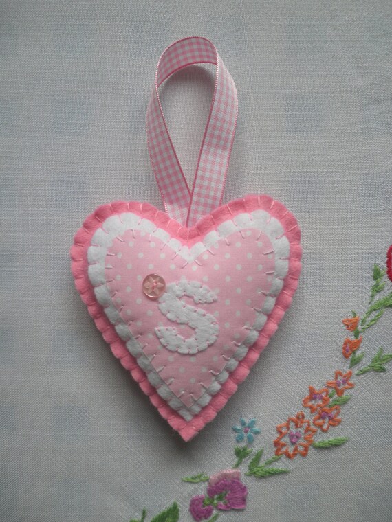 Personalised Gift - Handmade Pink Felt Heart with Initial