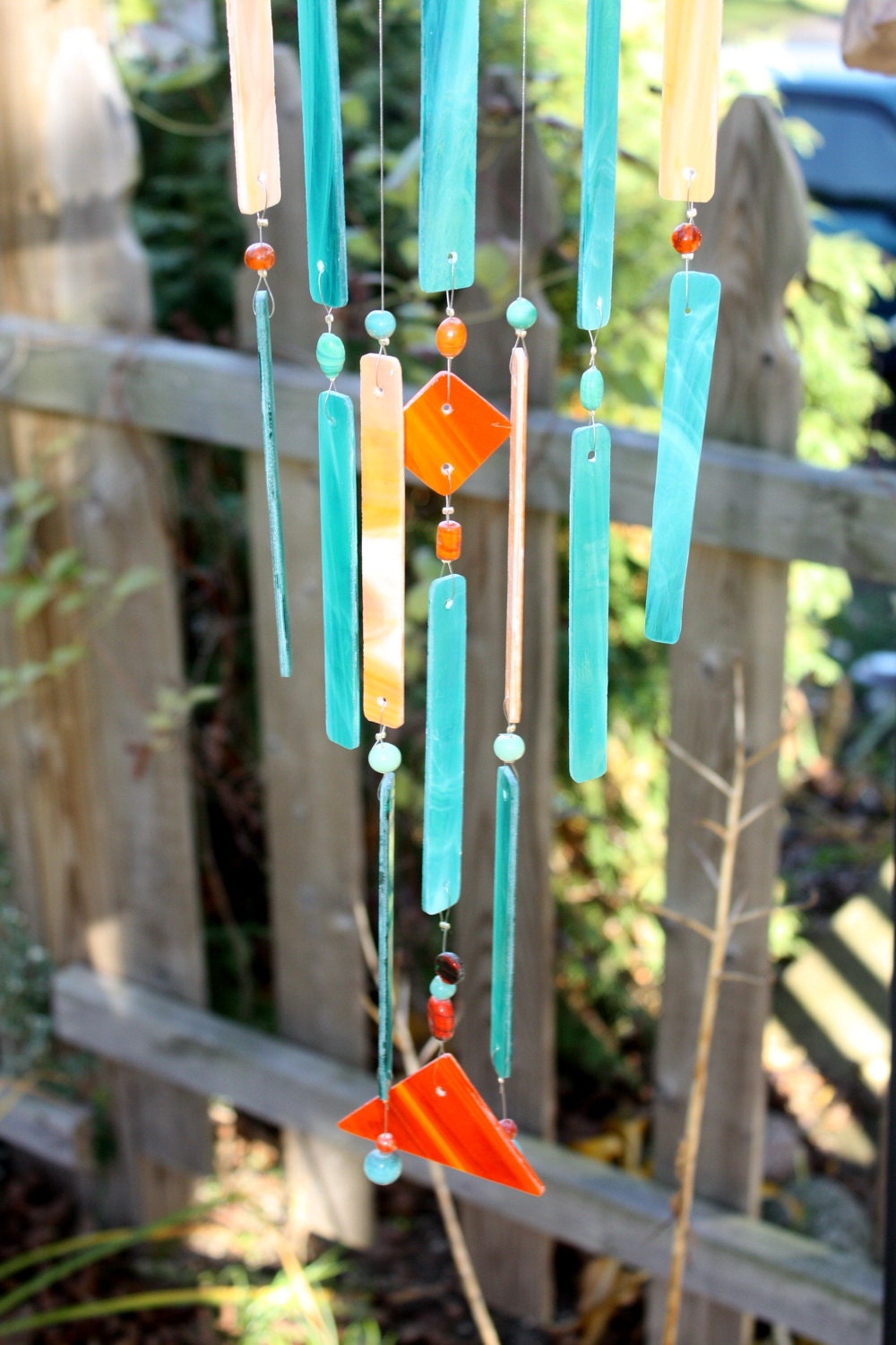 Stained Glass Wind Chime Southwest Turquoise and by BerlinGlass