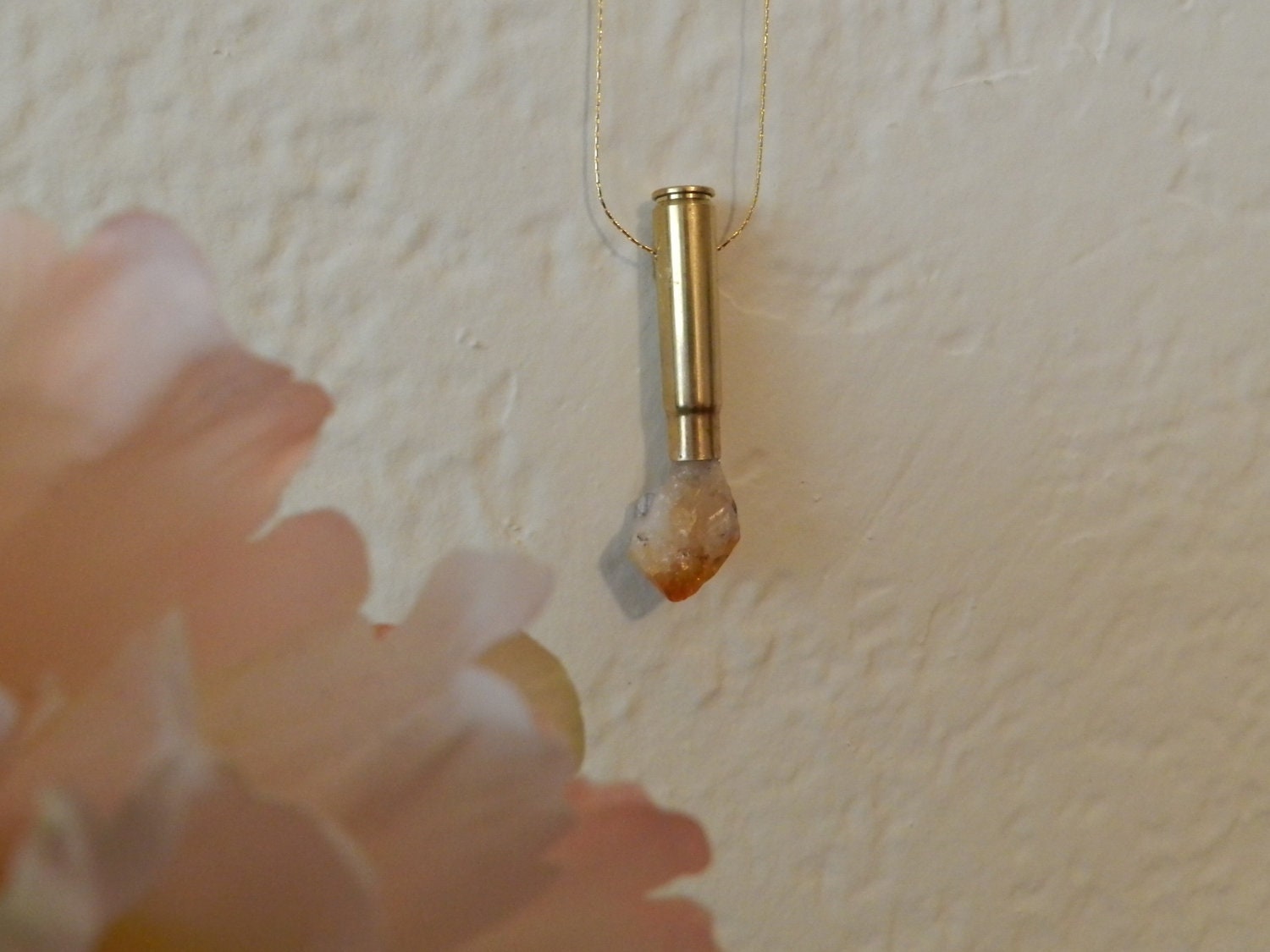 Citrine Crystal Point in a 35 Caliber Bullet Shell Necklace