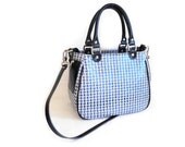 SALE - Blue Leather Satchel, Messenger Bag, Shoulder Bag, Small Bag, Blue White Handbag