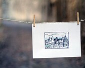 ORIGINAL Black And White ink painting. Modern nursery decor A4 size 12x8 Castle illustration. Gift for children under 25 wall art