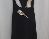 Women's Bird Top Handmade Black Organic Cotton Racerback Vest Tank