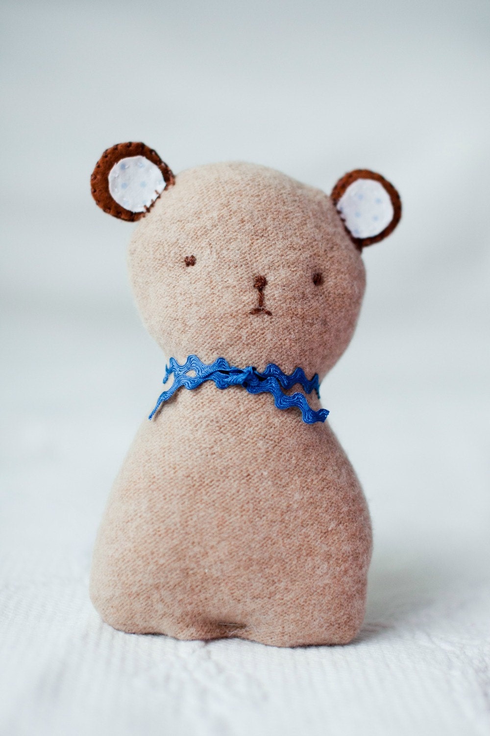 Brown teddy bear made from felted sweater, stuffed animal toy for kids