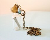 CLEARANCE MESSAGE in a BOTTLE Glass Vial Necklace with Roll of Paper, Shell Charm & Blue Natural Conch from Whispers of Atlantis