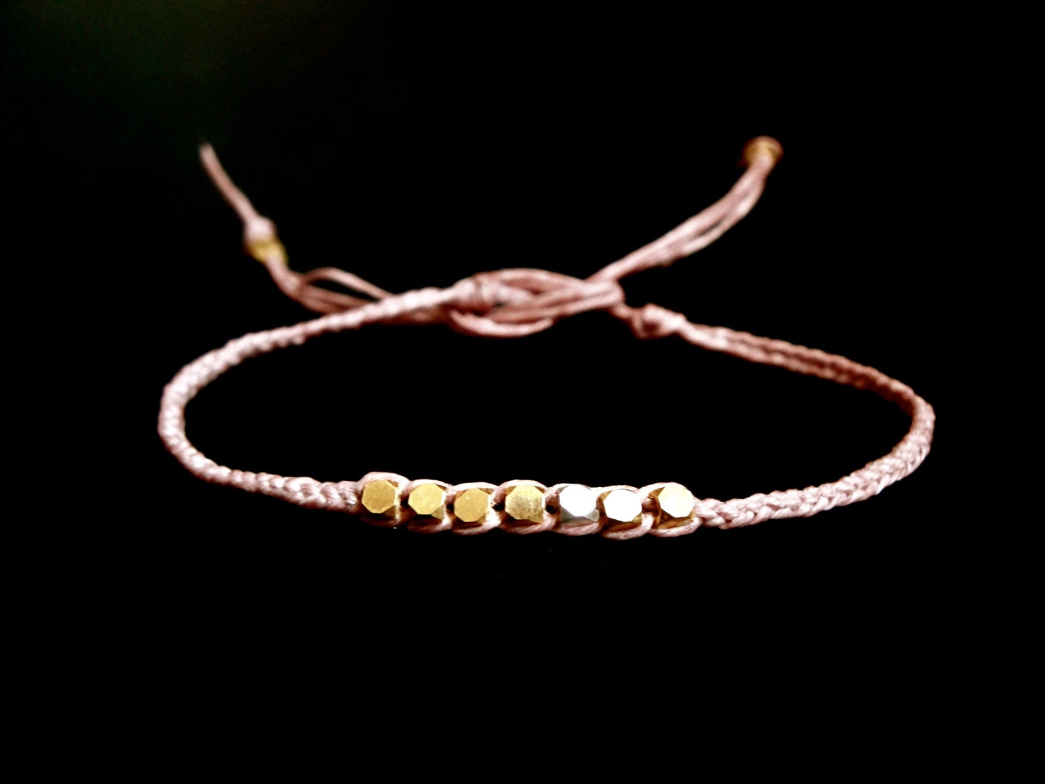 glam friendship bracelet - antique rose braided bracelet with faceted gold vermeil beads - aimeepawluk