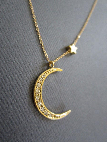 Star and Crescent Moon Necklace Gold Moon star necklace by Muse411