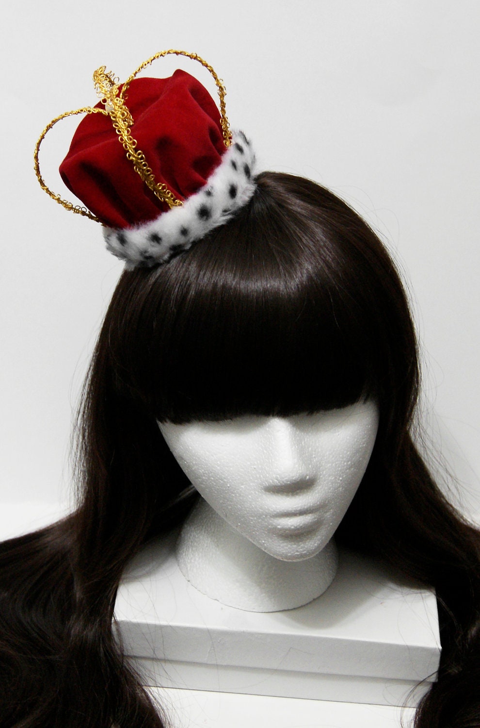 Classic Red Velvet and Spotted Faux Fur Royal Mini Queen Crown - Made to Order