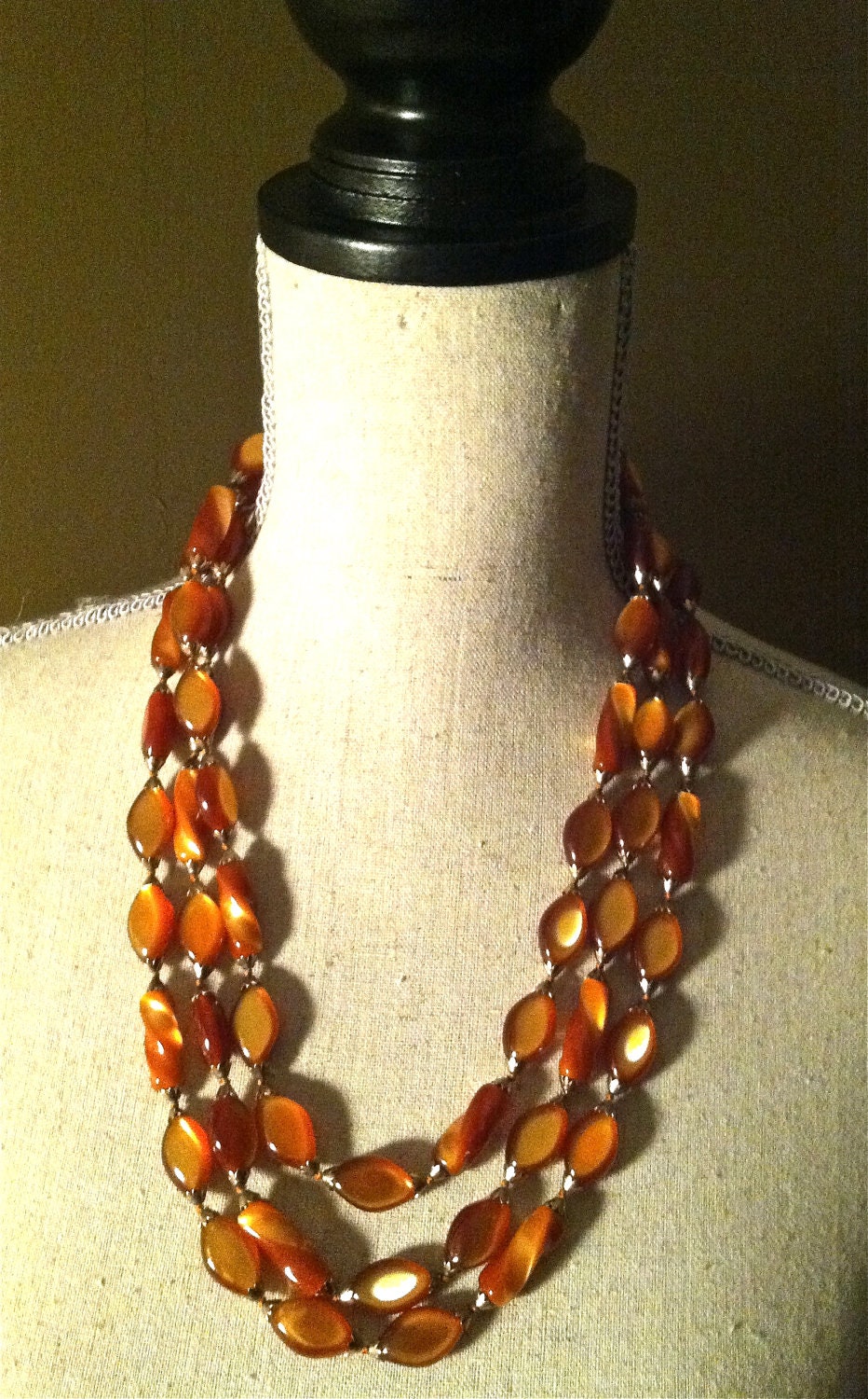 ALICE CAVINESS NECKLACE Vintage Signed Designer 3 three multi strand Beautiful Orange