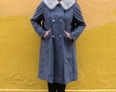 ON SALE VINTAGE Slate Blue 60's Coat with Real Fur collar