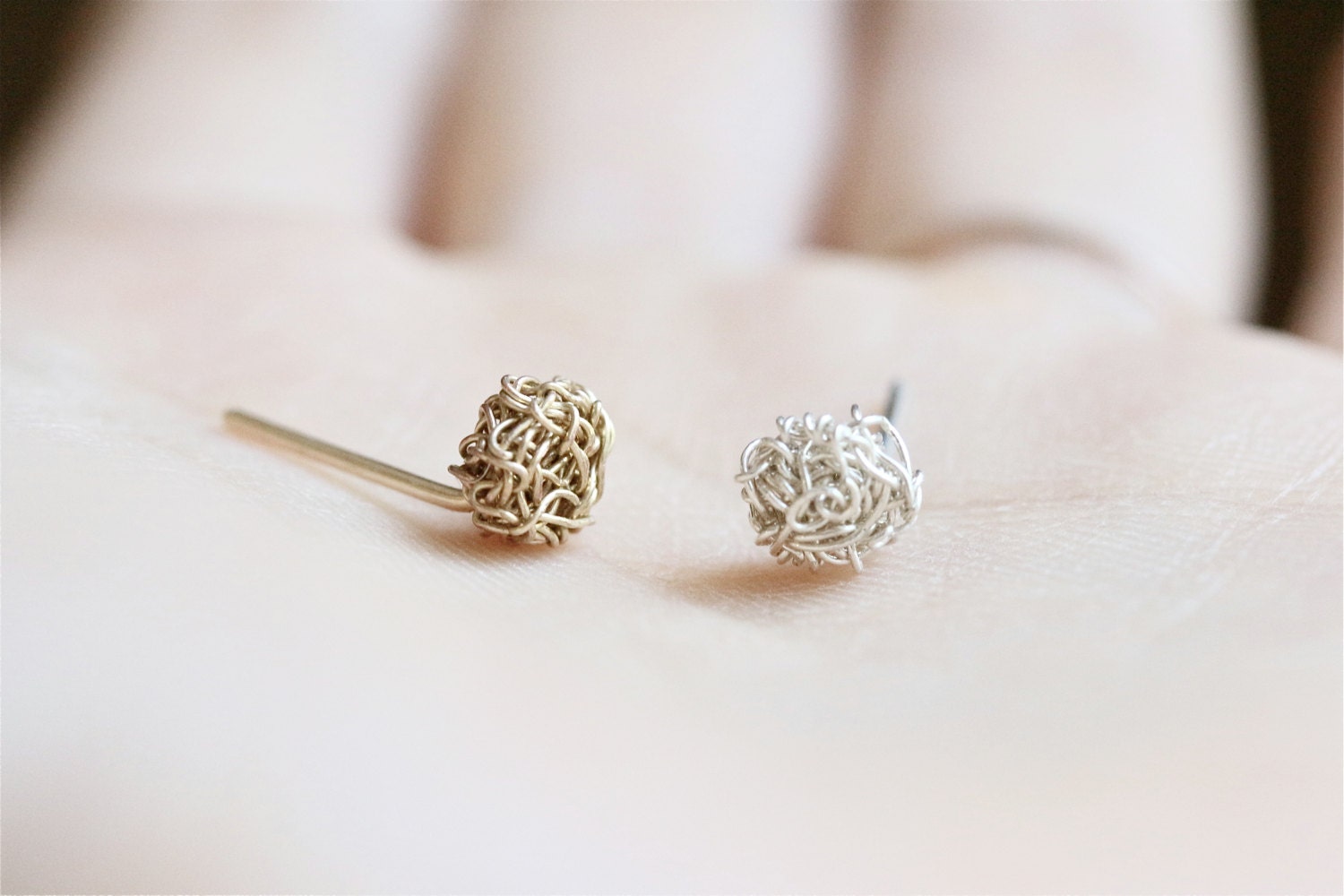 cluster knot stud earrings - gold or silver - simple delicate handmade jewelry by fancy lemon