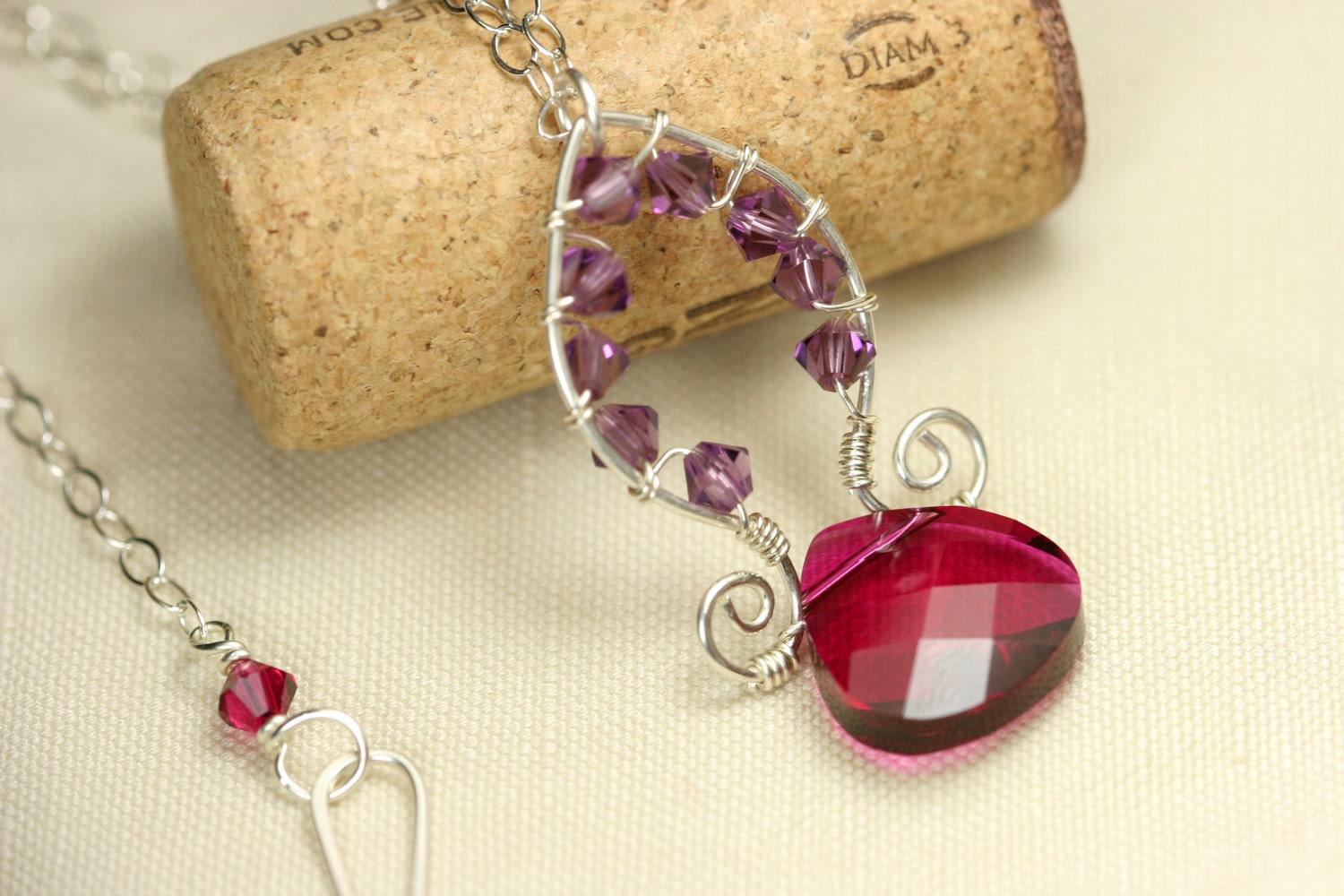 SALE Ruby Swarovski Necklace Wire Wrapped Jewelry Handmade Sterling Silver Jewelry Handmade Swarovski Necklace Swarovski Crystal Jewelry