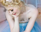 Flowers in Her Hair.  8x10 Print on Linen Textured Matboard.  Hand Tinted.  Pink & Blue.  Dancer.  Tulle.