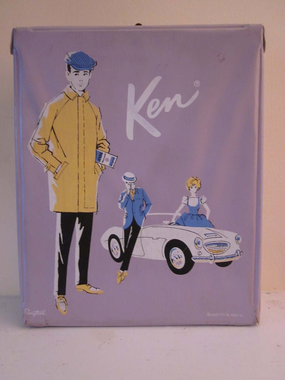 Vintage Ken Doll Case 1962 Mattel Gorgeous Lavender with Ken, Barbie, and a Sports Car