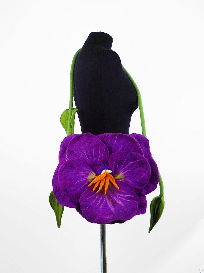 Felted Bag PANSY Handbag purple Purse Felt Nunofelt Nuno felt Silk Eco handmade fairy multicolor floral fantasy shoulder bag Fiber Art boho