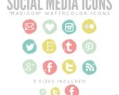 Watercolor Social Media Icons for Blog & Web - "Madison" INSTANT DOWNLOAD