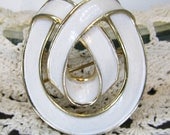 Trifari Brooch Vintage Jewelry Gold Tone White Enamel