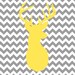 Yellow Deer Head Gray Chevron Print-8x10-Antler, Nursery, Minimalist, Decor, Baby, Shower, Boy, Girl, Wall, Art, Digital, Animal, Zoo, Gift