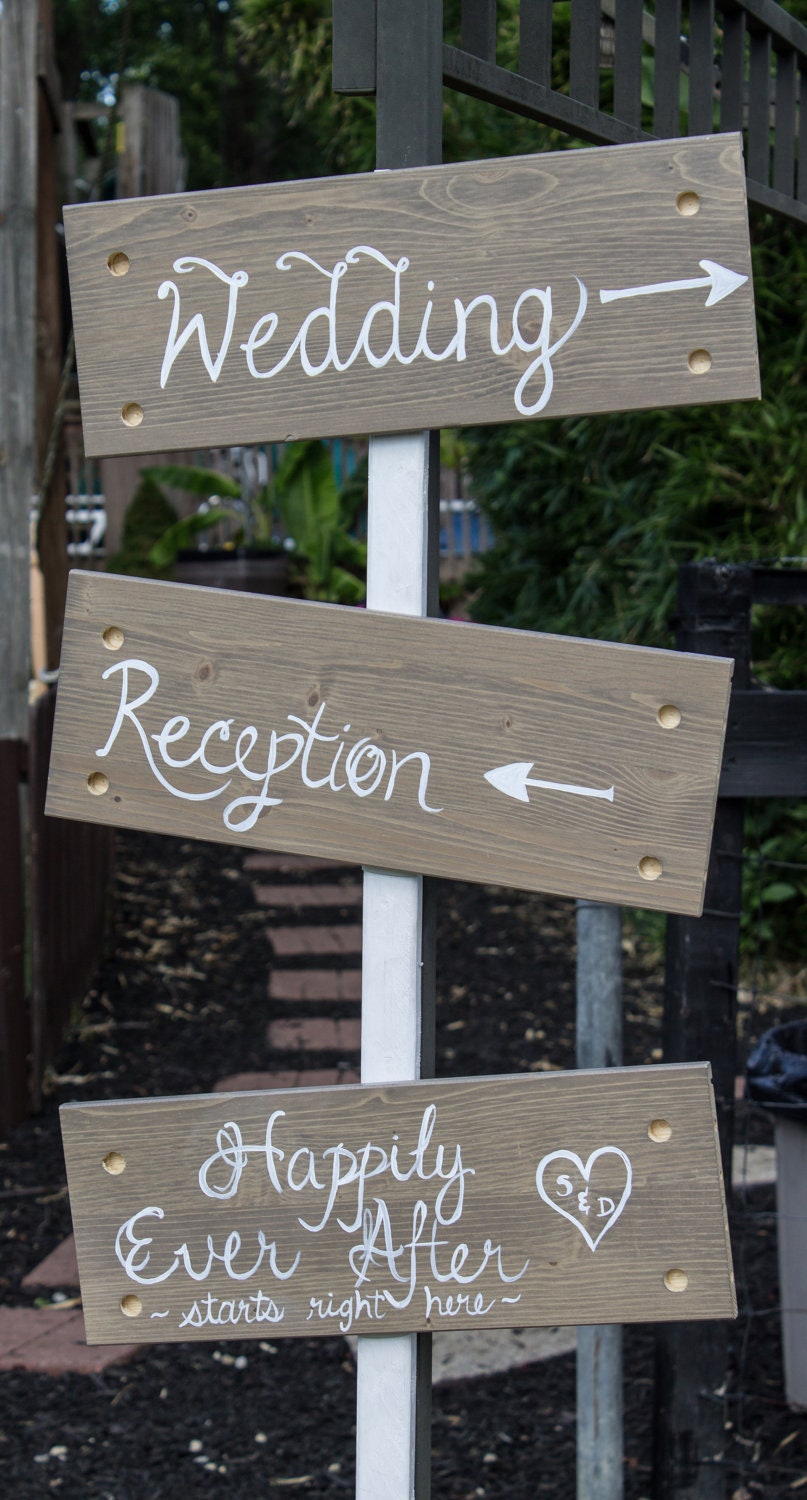 Custom Wedding Sign: Wedding, Reception, Happily Ever After Starts Right Here