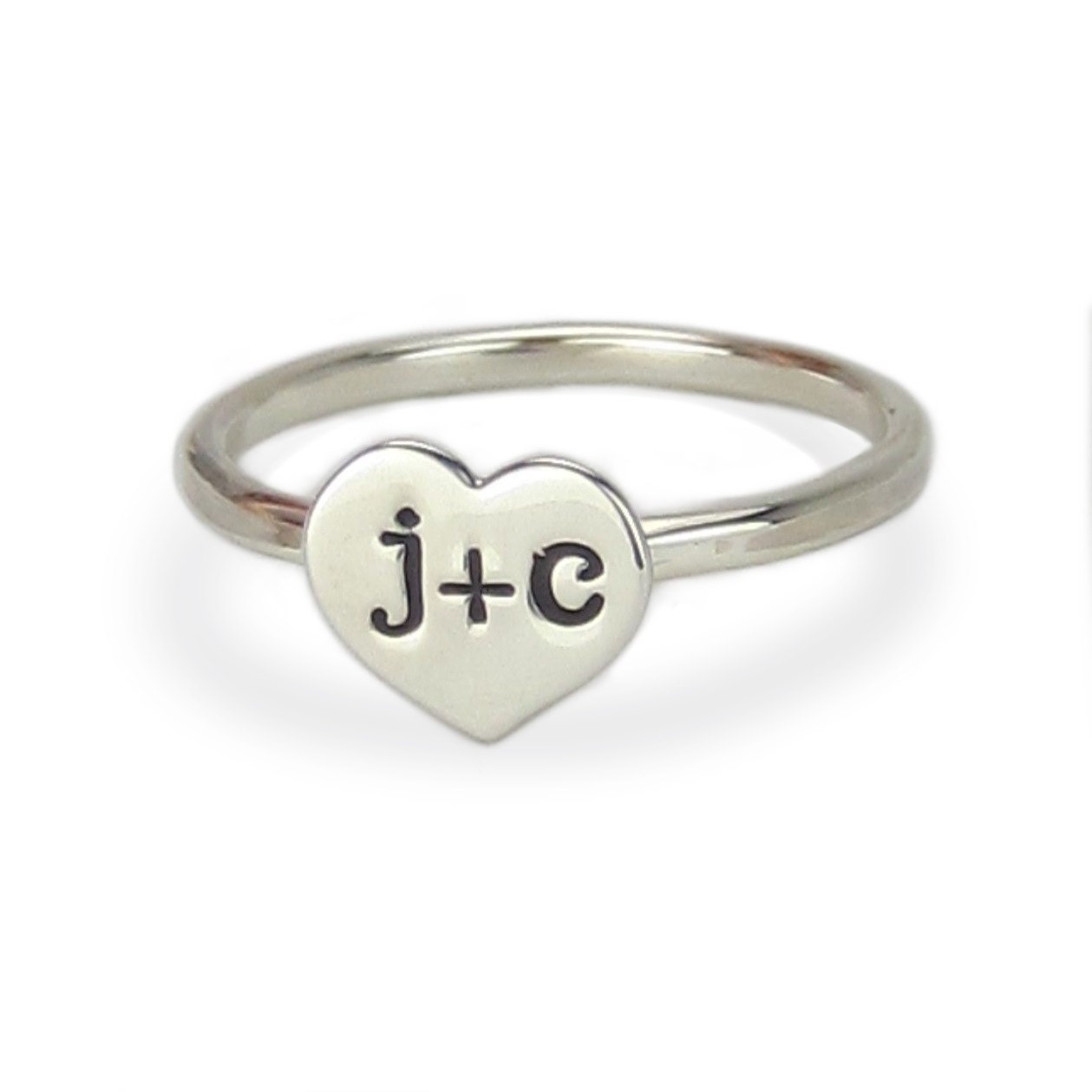 Sterling Silver Couple Heart Initial Ring