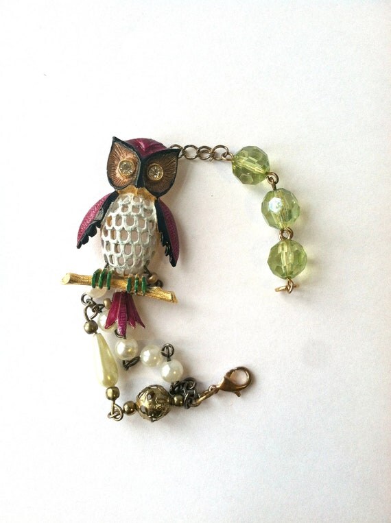 Owl Charm Vintage Chain Bracelet Owl with by DarlingBracelets