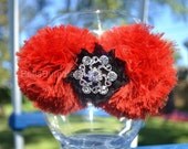 Red and Black Baby Girl Headband Shabby Chic Flower Headbands, Thanksgiving Christmas, Newborn, Infant or Toddler, Vintage Rhinestone Center