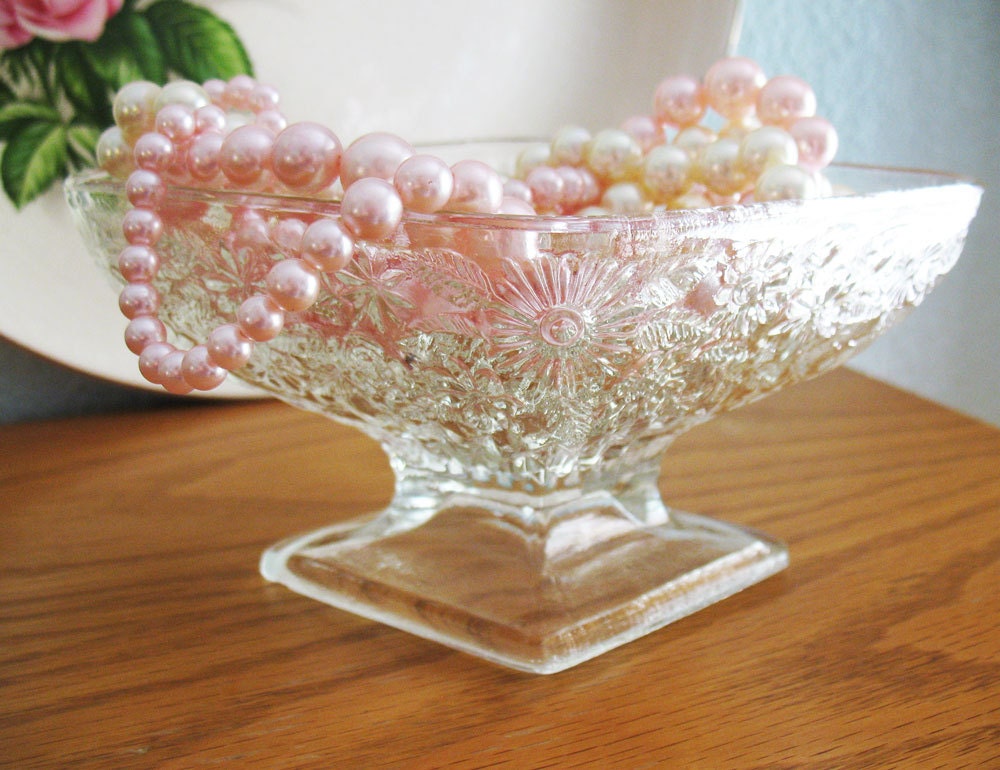 Depression Glass Dish / Pineapple and Floral / Candy Dish / Compote / Sherbet Dish