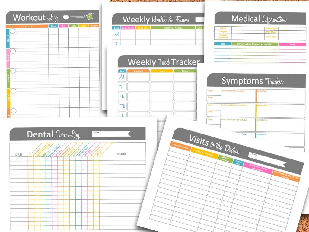 Health and Fitness Printables Set - Organizing Printables - INSTANT DOWNLOAD