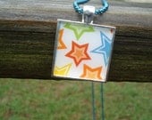 Colorful Stars, Silver Finish, Orange, Blue, Green, Red