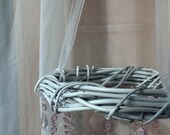 Chandelier Shabby Chic White Grapevine Budoir Bedroom Cottage Style Farmhouse Pink Chandelier Crystals