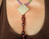Multicolor Ethnic Fiber Art Rope Necklace with Spiral Piece
