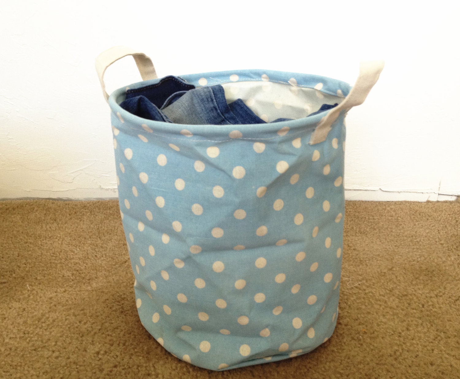 Little Laundry Basket - Baby Blue - Fabric Basket , Burlap Basket, Linen Bin, Desk Organizer