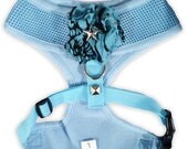 Dog Harness / Collar - Mesh Adjustable - Black or Blue - Size L "Mixed Animal Fabric Flower"