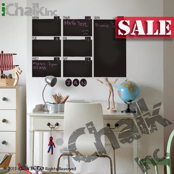 30% off - Weekly Calendar Chalkboard Planner Wall Decal Sticker for Home or Office - Blackboard Weekly Planner Chalkboard