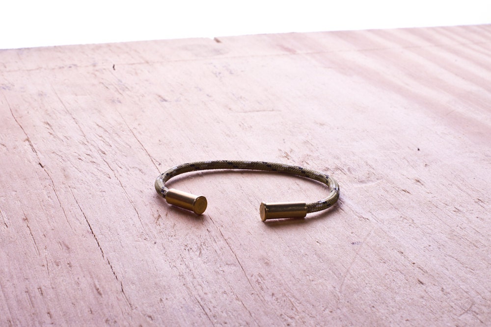 Gold Camo Bullet Casing Bracelet recycled .22lr casings paracord wire BRZN