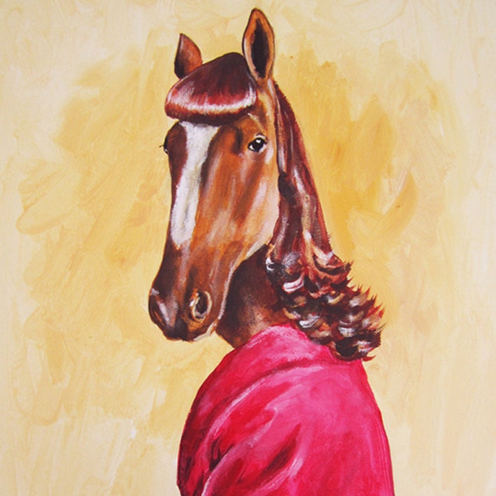 Illustration Print Art Poster Acrylic Painting Kids Decor Drawing Gift : Lady Horse