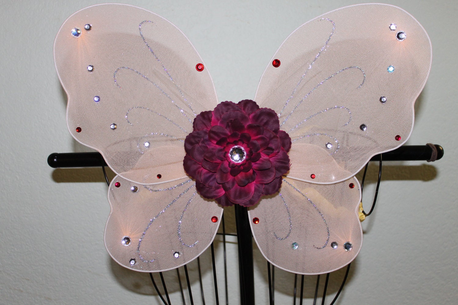 Kids or petite adult peach and  burgundy  fairy butterfly, fairy, pixie wings-  Holiday  dress up costume, gift,  photo prop pageant