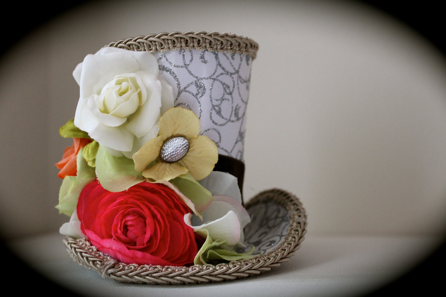 BridalTop Hat - Garden Birthday Party Hat - Mad Hatter Top Hat - Bridal Shower Top Hat - Custom Top Hat - Birthday Hat